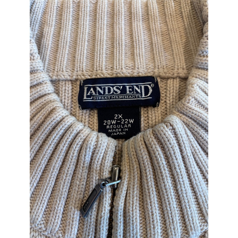 Lands End Women's 2X Beige Cable Knit Full Zip Mock Neck Cardigan Sweater 87869 - Picture 2 of 12